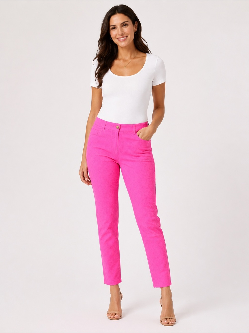Lilly Pants Kelly Ankle Pants Pink Diamond Jacquard Slim Ankle Barbiecore Resort